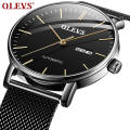 Marque OLEVS 5882 Mode Casual Mécanique Pour Hommes Minimaliste Semaine Et Date Cadran Bracelet En Cuir Bracelet En Maille Montre Hommes